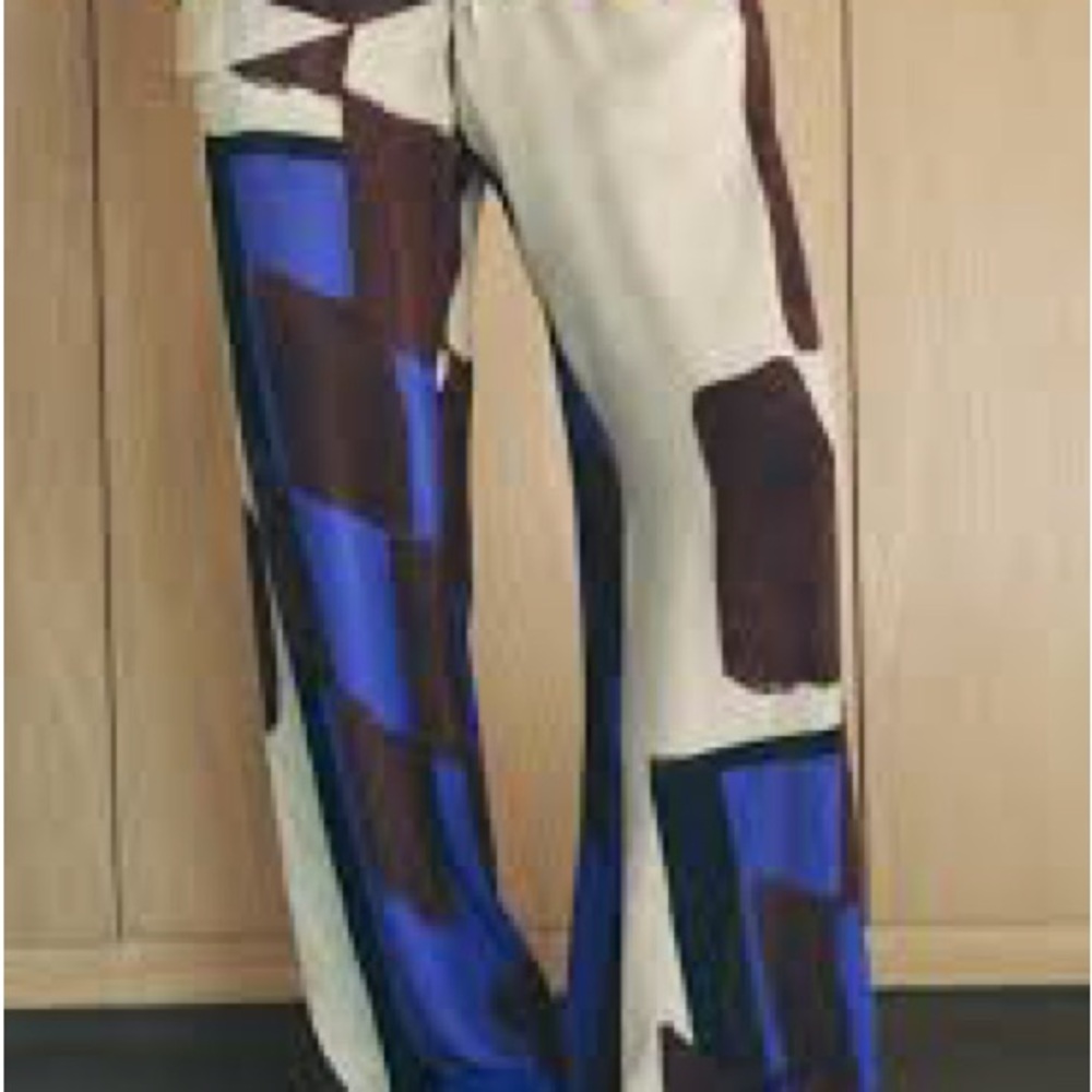 Zara Women's Cream and Blue Wide Leg Pants